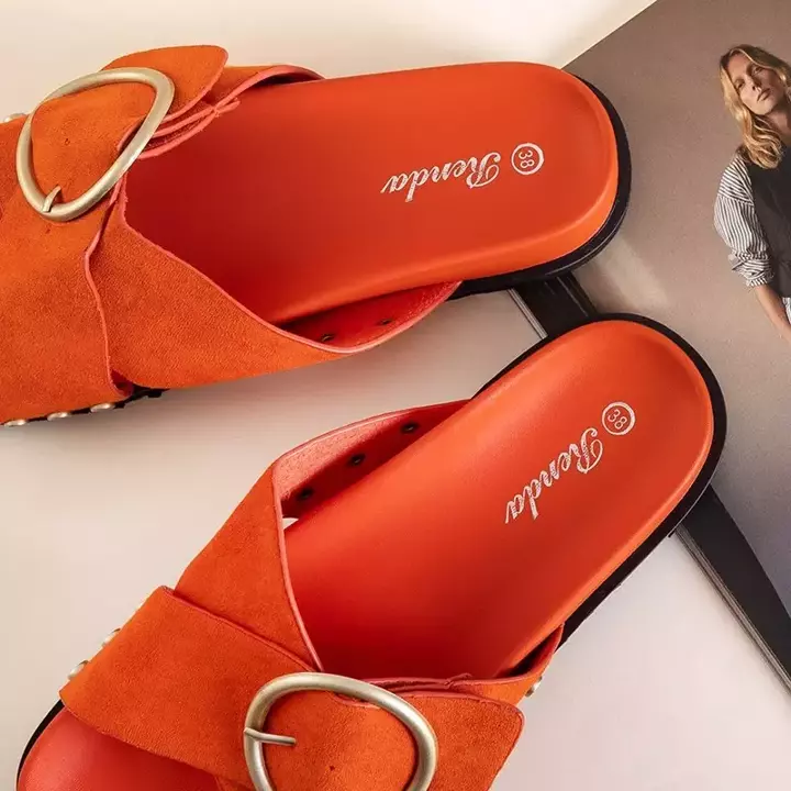 OUTLET Orangefarbene Damenpantoffeln mit Ripi-Schnalle - Schuhe