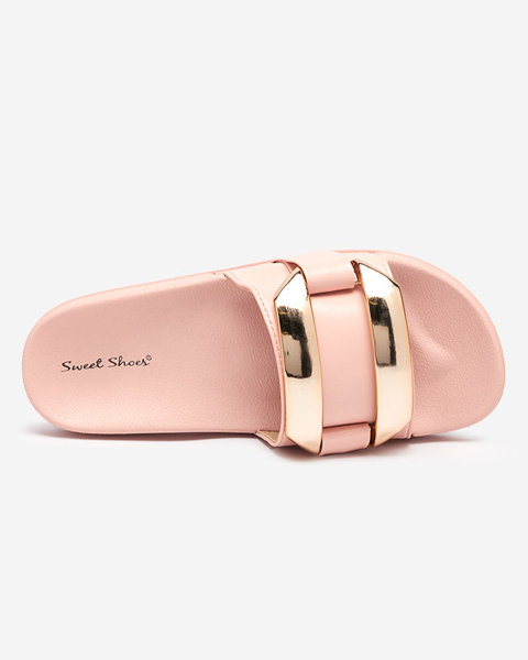 OUTLET Pinke Damenhausschuhe mit goldener Verzierung Serina - Schuhe