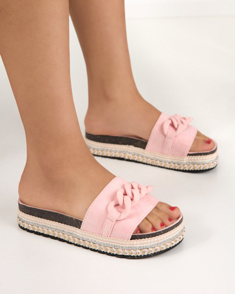 OUTLET Pinke Damenhausschuhe mit verzierter Sohle Hillam - Footwear