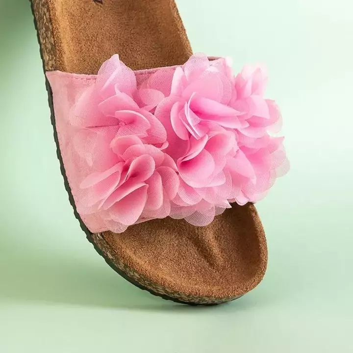 OUTLET Rosa Damenhausschuhe mit Blumen Alina - Schuhe