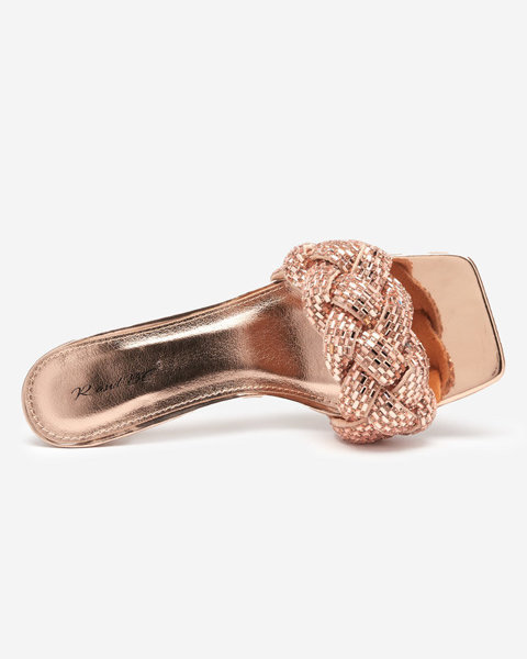 OUTLET Rosa und gold lackierte Pantoffeln Sipeno mit niedrigem Absatz - Schuhe