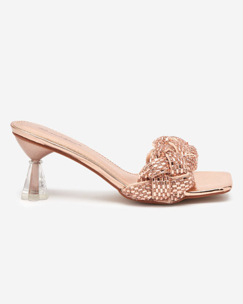 OUTLET Rosa und gold lackierte Pantoffeln Sipeno mit niedrigem Absatz - Schuhe