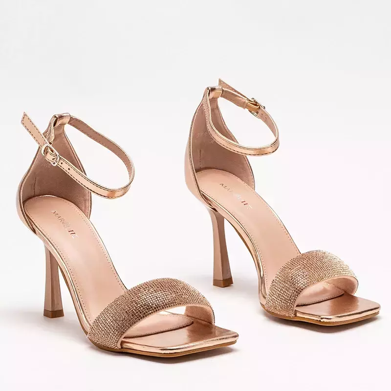 OUTLET Rosa und goldene Damensandalen auf hohem Absatz Enedi - Schuhe