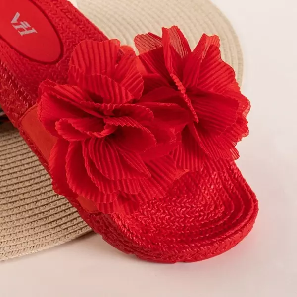 OUTLET Rote Damenhausschuhe mit Blumen Pamelina - Schuhe