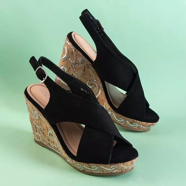OUTLET Schwarze Damen Keilsandaletten mit Pailletten Terisa - Schuhe