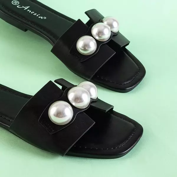 OUTLET Schwarze Damenhausschuhe mit Perlen Teonilla - Schuhe