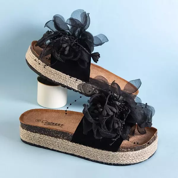 OUTLET Schwarze Damenpantoffeln auf der Izylda-Plattform - Schuhe