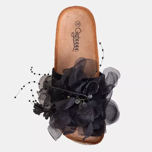 OUTLET Schwarze Damenpantoffeln auf der Izylda-Plattform - Schuhe