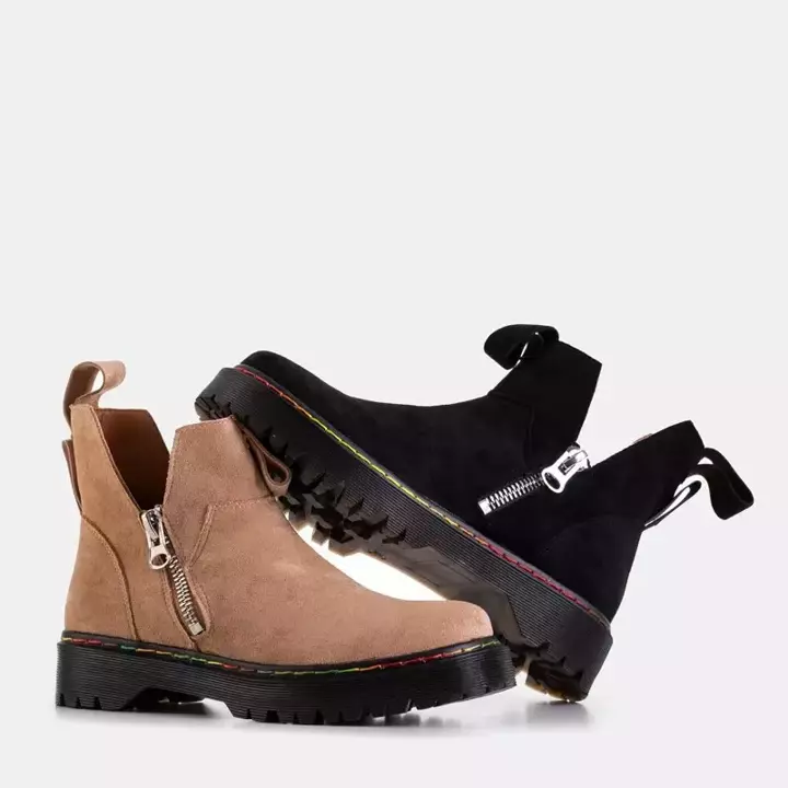 OUTLET Schwarze Damenstiefel aus Öko-Wildleder mit Reißverschluss Odeta - Schuhe