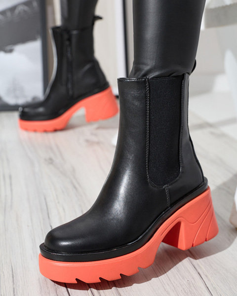 OUTLET Schwarze Damenstiefel mit korallenroter Sohle Zerina - Footwear