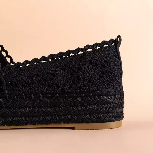 OUTLET Schwarze durchbrochene Espadrilles für Damen auf der Abra-Plattform - Schuhe