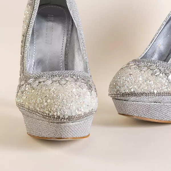 OUTLET Silber glänzende Pumps auf einem Pfennigabsatz Diann - Schuhe