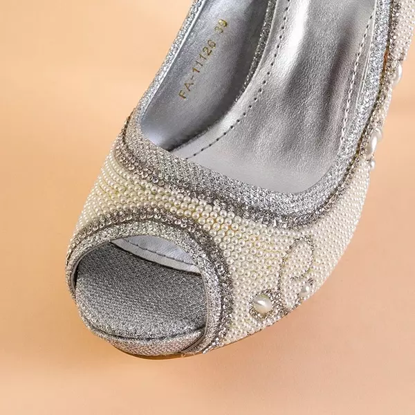OUTLET Silberfarbene Damenbrokatpumps mit Belis-Ornamenten - Schuhe