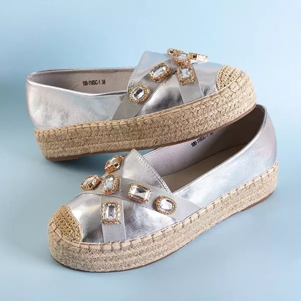 OUTLET Silberne Damen-Espadrilles mit Erilla-Kristallen - Schuhe
