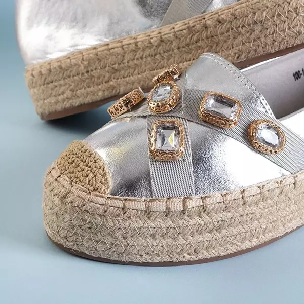 OUTLET Silberne Damen-Espadrilles mit Erilla-Kristallen - Schuhe