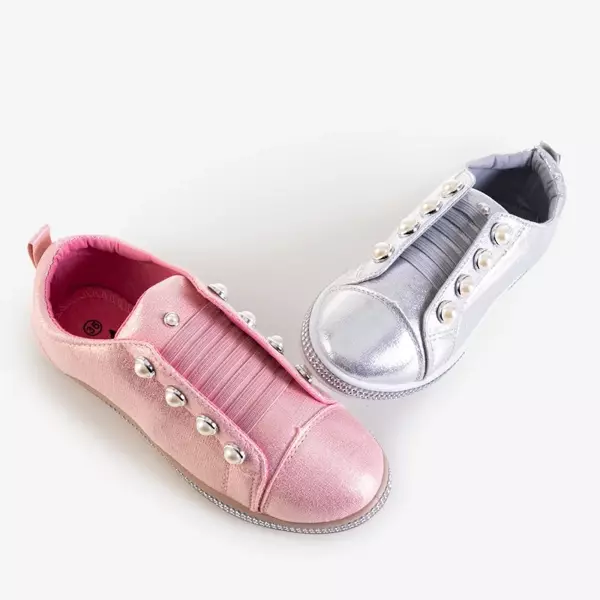 OUTLET Silberne Kinder-Slip-On-Sneakers mit Merina-Perlen - Schuhe