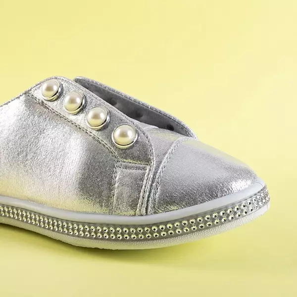 OUTLET Silberne Kinder-Slip-On-Sneakers mit Merina-Perlen - Schuhe