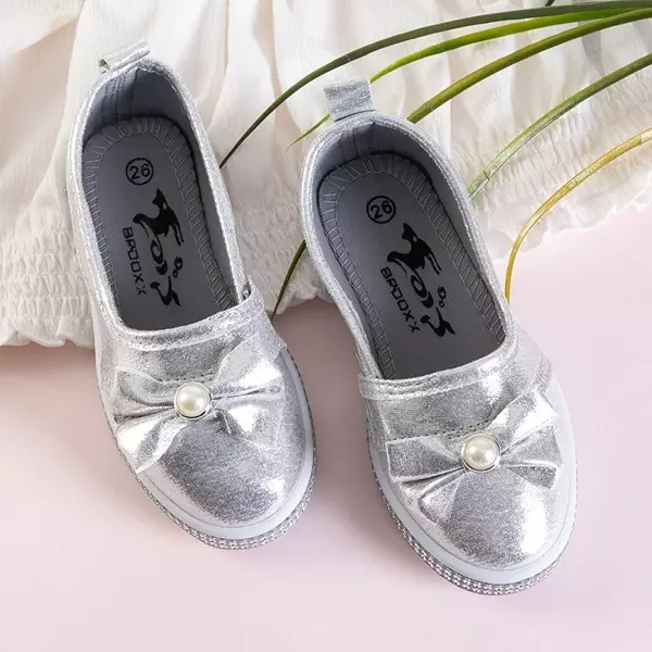 OUTLET Silberne Kinderballerinas mit Benona-Schleife - Schuhe