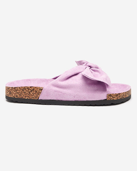 OUTLET Violette Öko-Wildleder-Hausschuhe für Damen mit Schleife Xeria - Schuhe