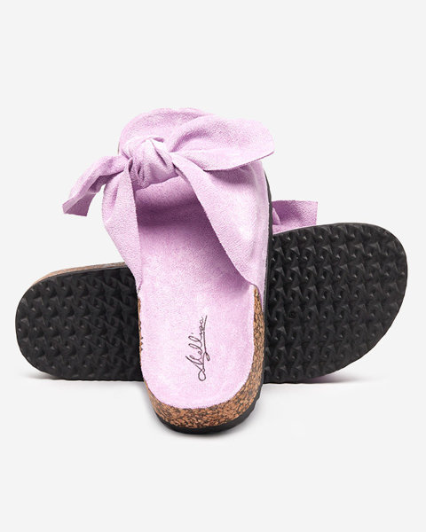 OUTLET Violette Öko-Wildleder-Hausschuhe für Damen mit Schleife Xeria - Schuhe