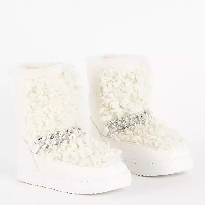 OUTLET Weiße Damen-Schneestiefel mit dekorativem Port-Shoes-Obermaterial