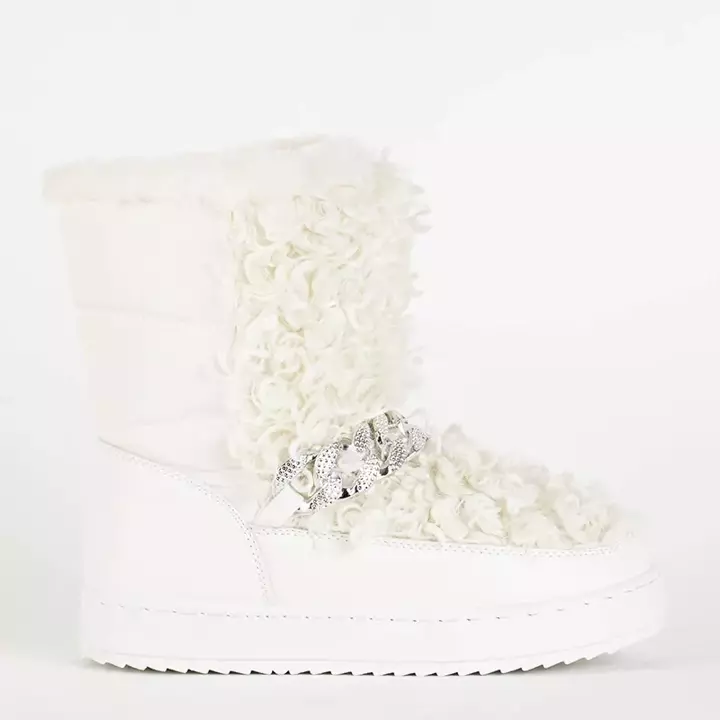 OUTLET Weiße Damen-Schneestiefel mit dekorativem Port-Shoes-Obermaterial