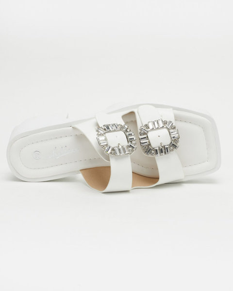 OUTLET Weiße Damenhausschuhe mit Zirkonornamenten Sadoh- Schuhe