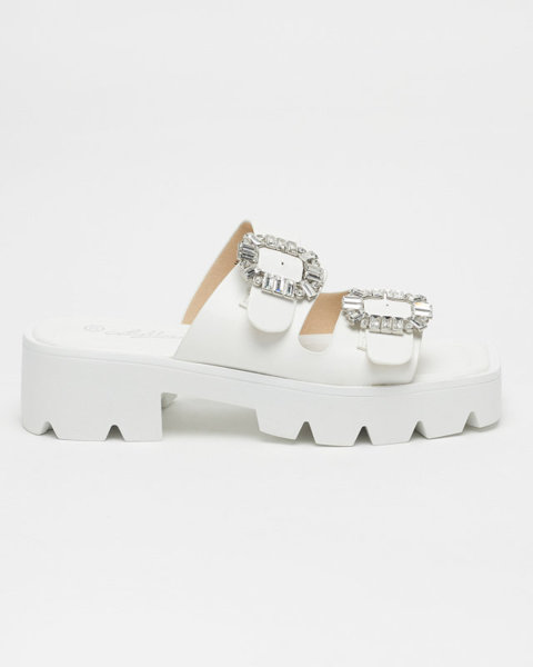 OUTLET Weiße Damenhausschuhe mit Zirkonornamenten Sadoh- Schuhe