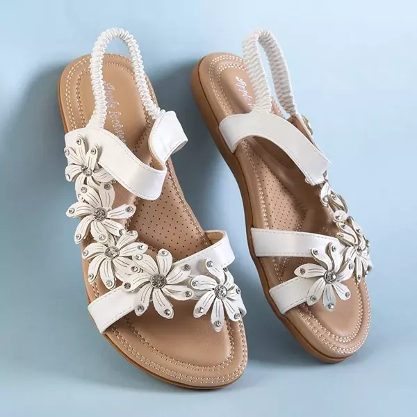 OUTLET Weiße Damensandalen mit Aflori-Blumen - Schuhe