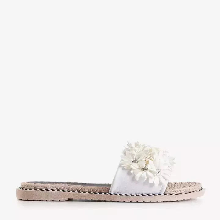 OUTLET Weiße Hausschuhe für Damen mit Seiov-Blumen - Schuhe