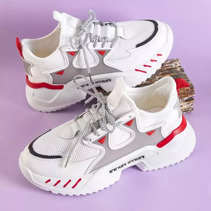 OUTLET Weiße Herren-Sneaker mit roten Gain-Elementen - Schuhe
