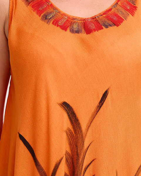 Orange gemusterter Damenumhang mit Blumenkleid - Kleidung