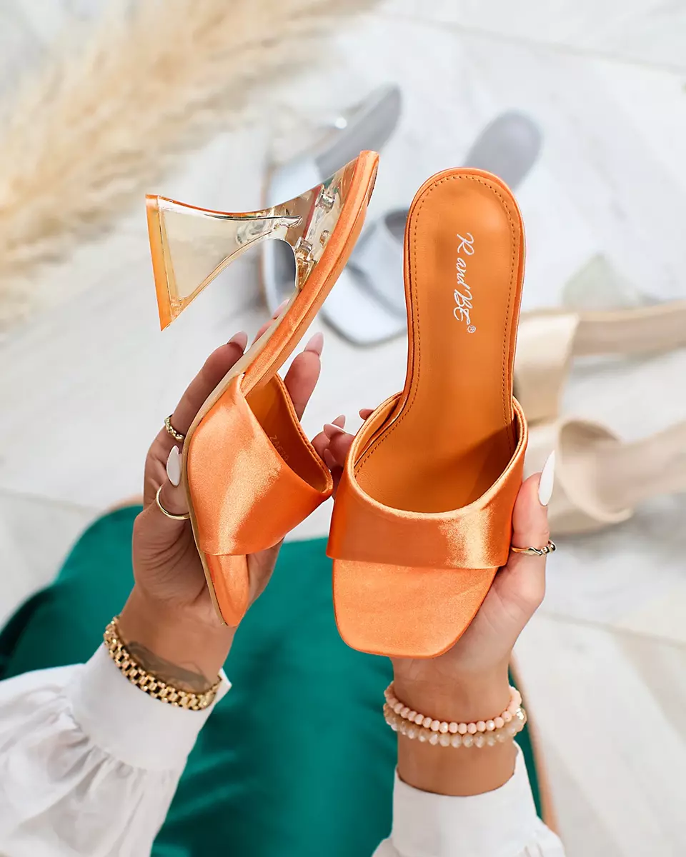 Orangefarbene Damen-Flip-Flops mit transparentem Absatz Ageria - Schuhe