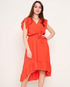 Orangefarbenes Damenkleid mit Rüschen - Kleidung
