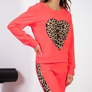 Orangefarbenes Sport-Set für Frauen mit Einsätzen mit Leopardenmuster - Kleidung