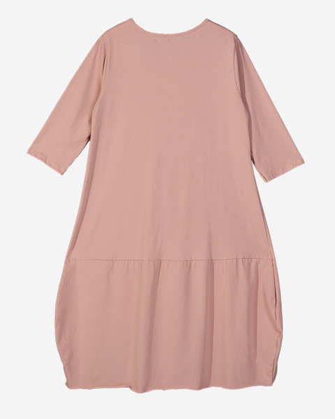 Pinkfarbenes Damenkleid mit Aufdruck und Ausschnitt unten - Kleidung