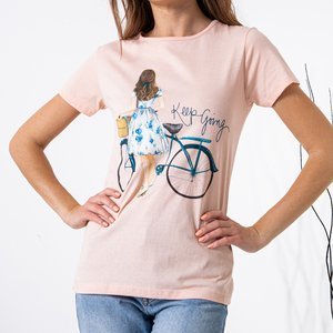 Puderiges Baumwoll-T-Shirt für Damen mit Aufdruck - Kleidung