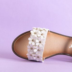 Rafana weiße Damensandalen mit Blumen - Schuhe