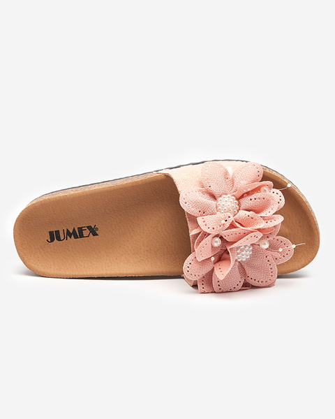 Rosa Damenhausschuhe mit Stoffblumen Serine - Schuhe