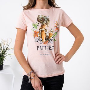 Rosa T-Shirt der Frau aus Baumwolle mit Aufdruck - Kleidung