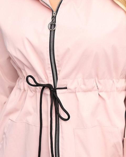 Rosa lange Windjacke mit gebundener Taille für Damen - Kleidung