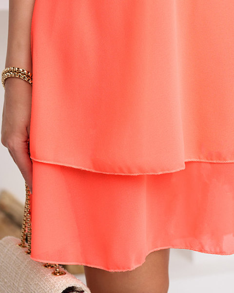 Rosa und orangefarbenes, ausgestelltes Minikleid für Damen - Kleidung