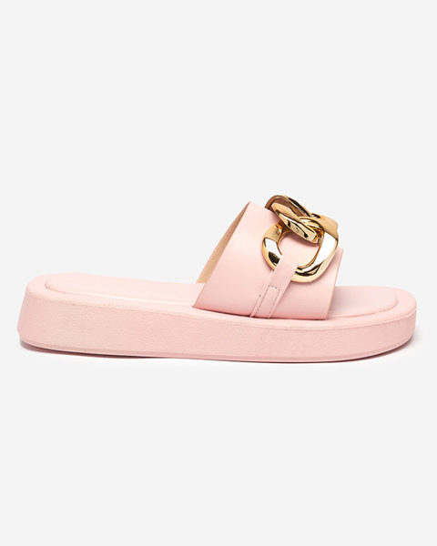 Rosafarbene Damenhausschuhe mit goldener Kette Reteris - Schuhe