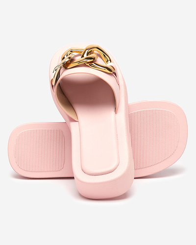 Rosafarbene Damenhausschuhe mit goldener Kette Reteris - Schuhe