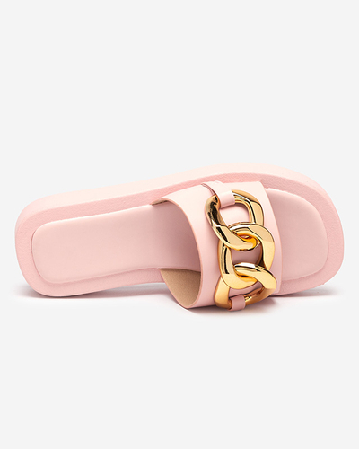 Rosafarbene Damenhausschuhe mit goldener Kette Reteris - Schuhe