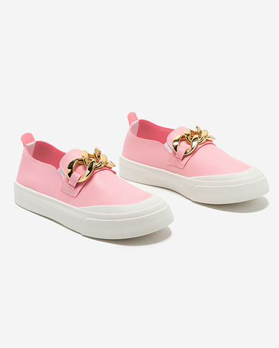 Rosafarbener Damen-Slipper auf einer dickeren Sohle mit Senula-Verzierung - Schuhe
