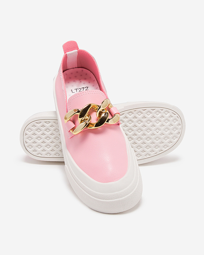 Rosafarbener Damen-Slipper auf einer dickeren Sohle mit Senula-Verzierung - Schuhe