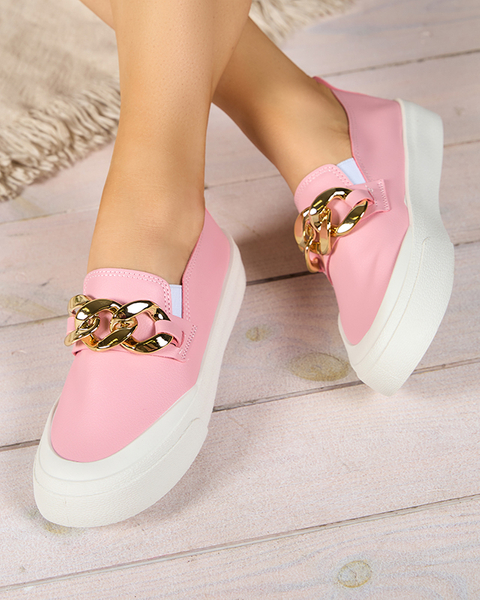 Rosafarbener Damen-Slipper auf einer dickeren Sohle mit Senula-Verzierung - Schuhe