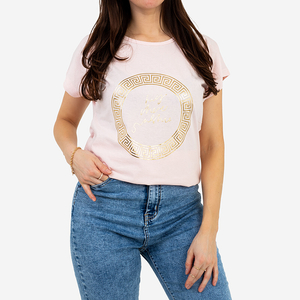 Rosafarbenes Damen-T-Shirt mit goldenem Aufdruck - Kleidung
