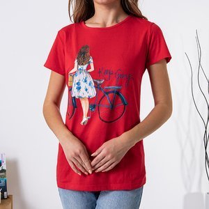 Rot bedrucktes Baumwoll-T-Shirt für Damen - Kleidung